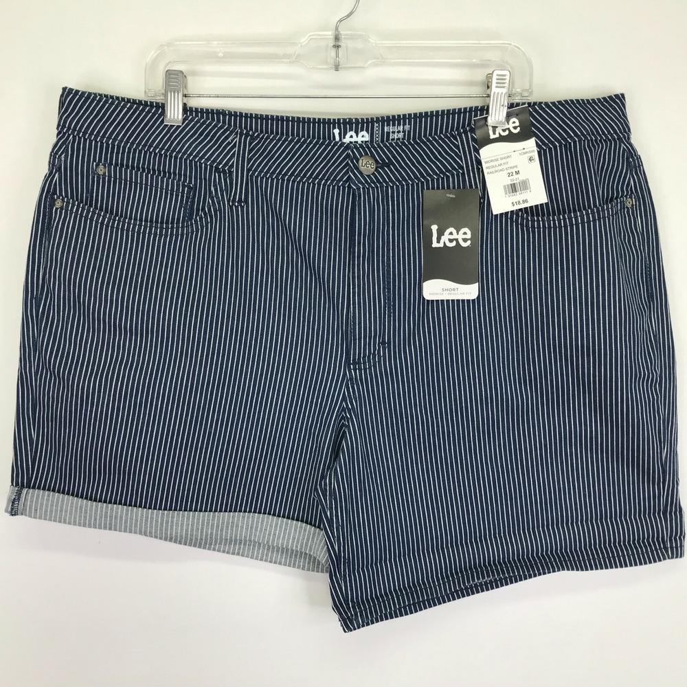 Lee Denim Shorts Womens 22M Blue Railroad Striped Mid Rise Regular Fit